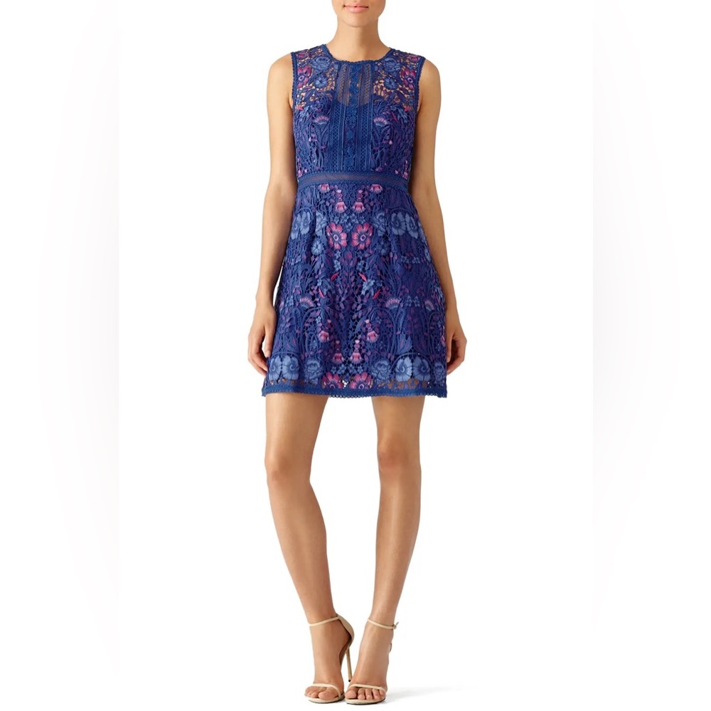 Marchesa Blue and Pink Lace Mini Dress